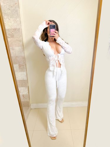 Western white lace pant set